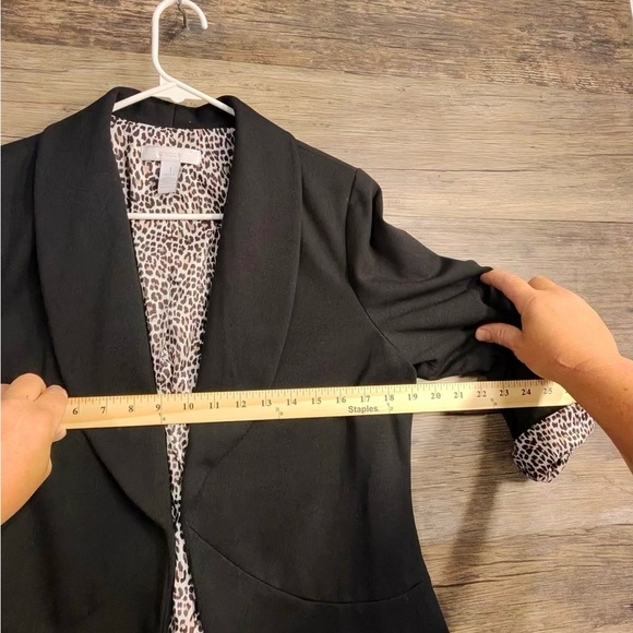 Chico's Elegant Black Blazer Jacket with Animal Print Leopard Accents - Picture 2 of 6